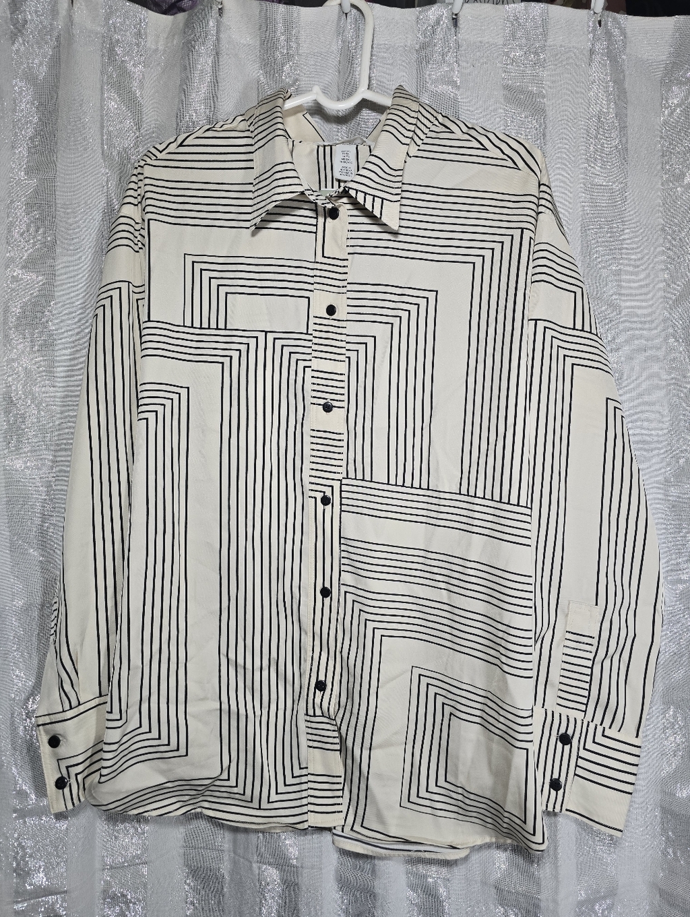 H&M Striped Collared Button-Up Shirt - Cream & Black